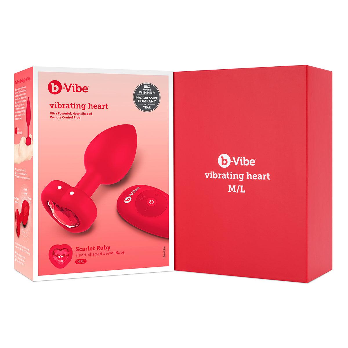 B-Vibe Vibrating Heart Plug Medium/Large - Scarlet Ruby - shop enby