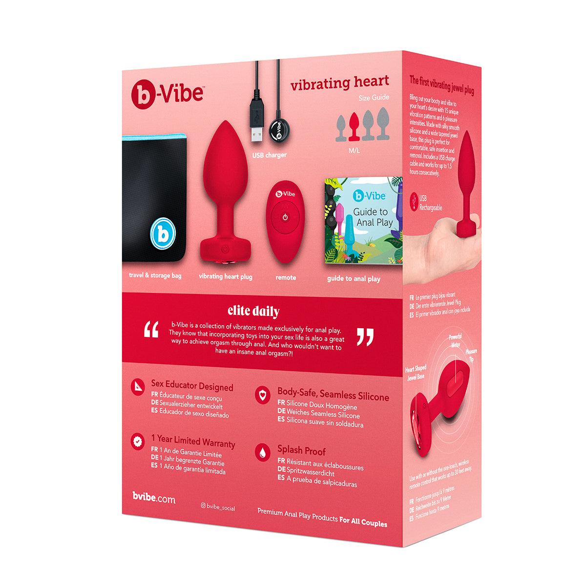 B-Vibe Vibrating Heart Plug Medium/Large - Scarlet Ruby - shop enby