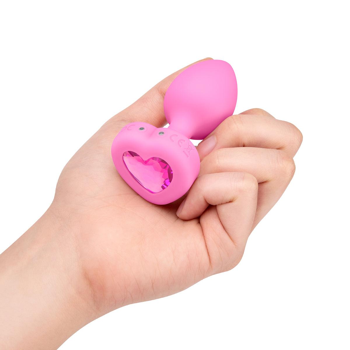 B-Vibe Vibrating Heart Plug Small/Medium - Pink Topaz - shop enby