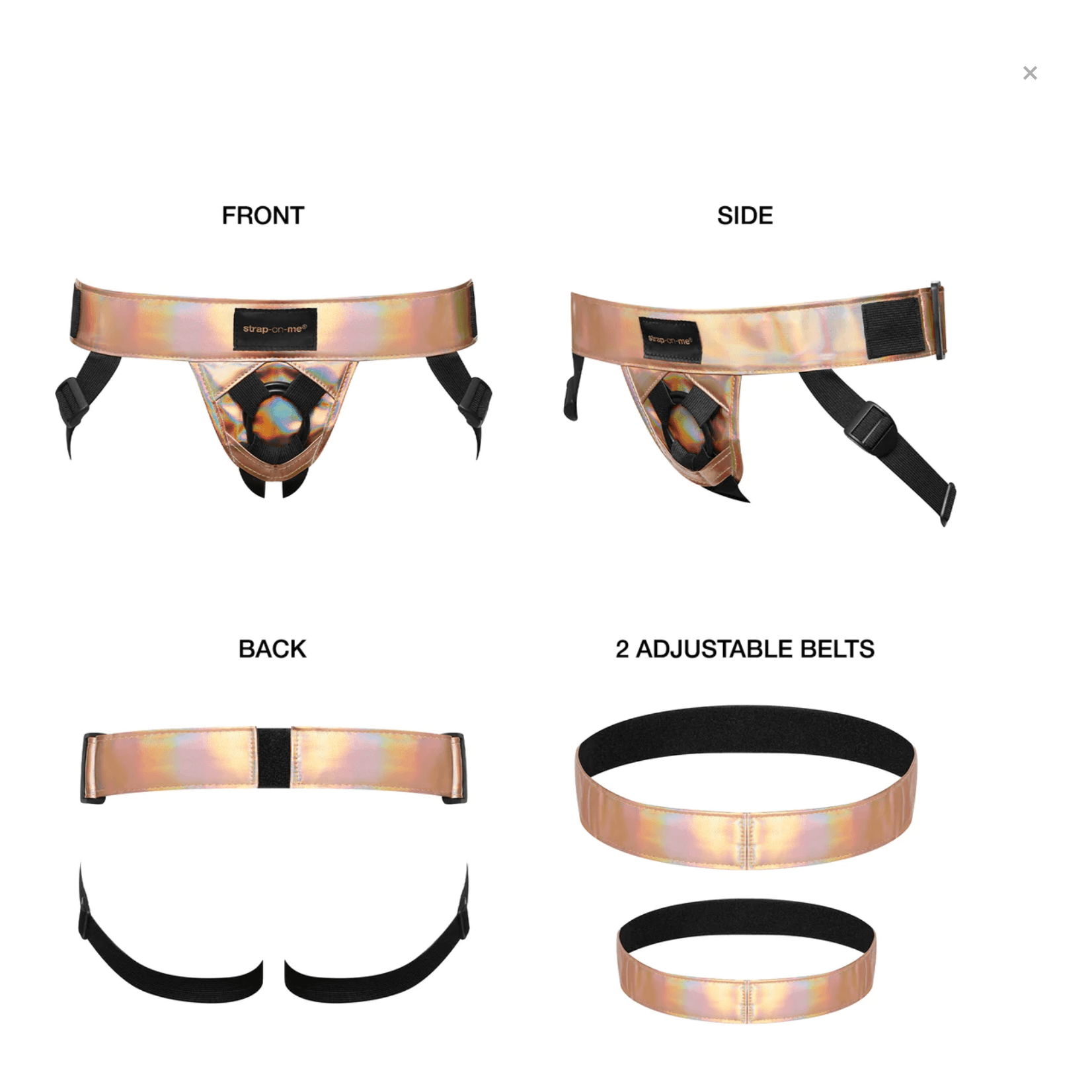 Strap-On-Me Curious Leatherette Harness - Holographic Rose Gold - shop enby