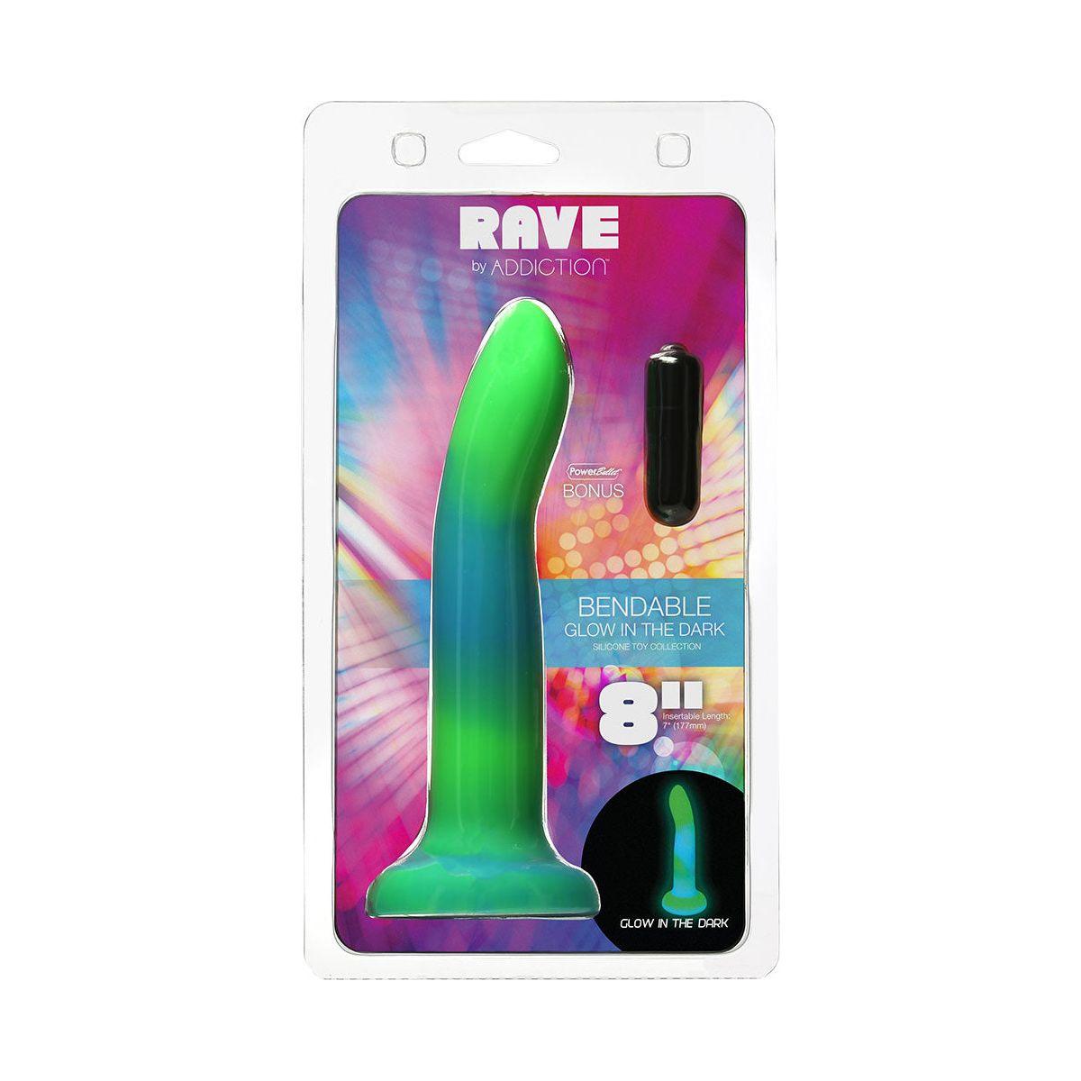 Addiction Glow-in-the-Dark Rave Dil 8&quot; - Green Blue - shop enby