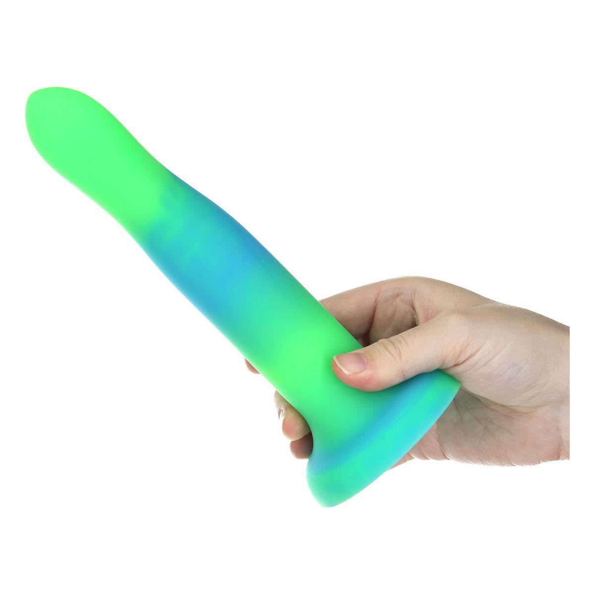 Addiction Glow-in-the-Dark Rave Dil 8&quot; - Green Blue - shop enby