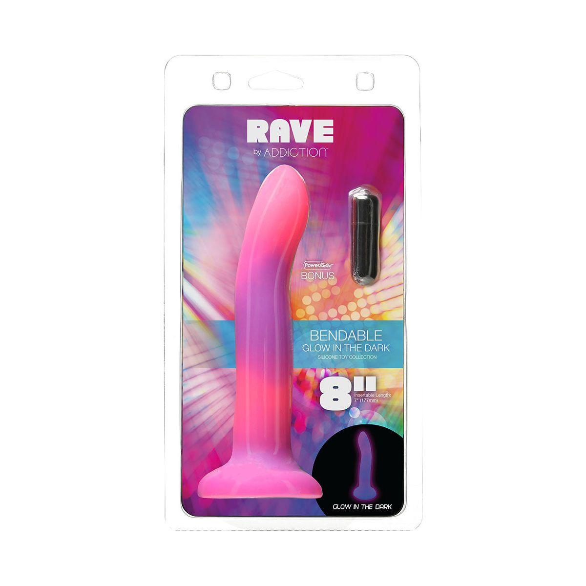 Addiction Glow-in-the-Dark Rave Dil 8&quot; - Pink Purple - shop enby