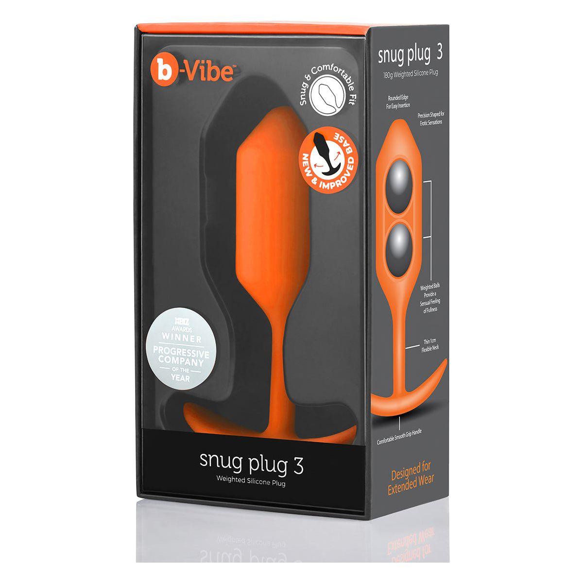 B-Vibe Snug Plug 3 (L) - Orange - shop enby