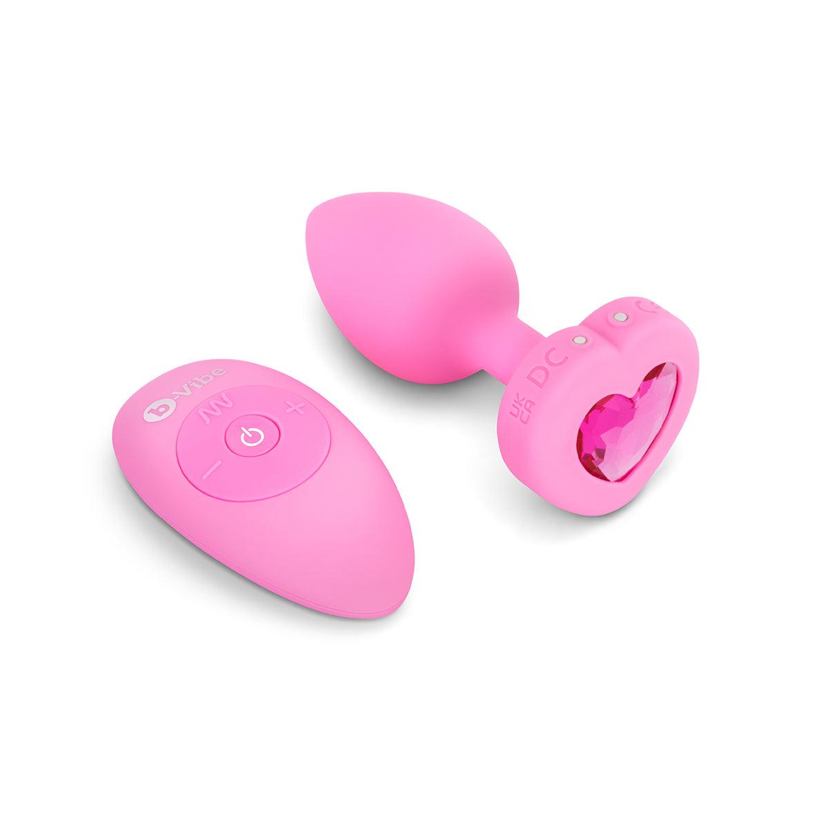 B-Vibe Vibrating Heart Plug Small/Medium - Pink Topaz - shop enby
