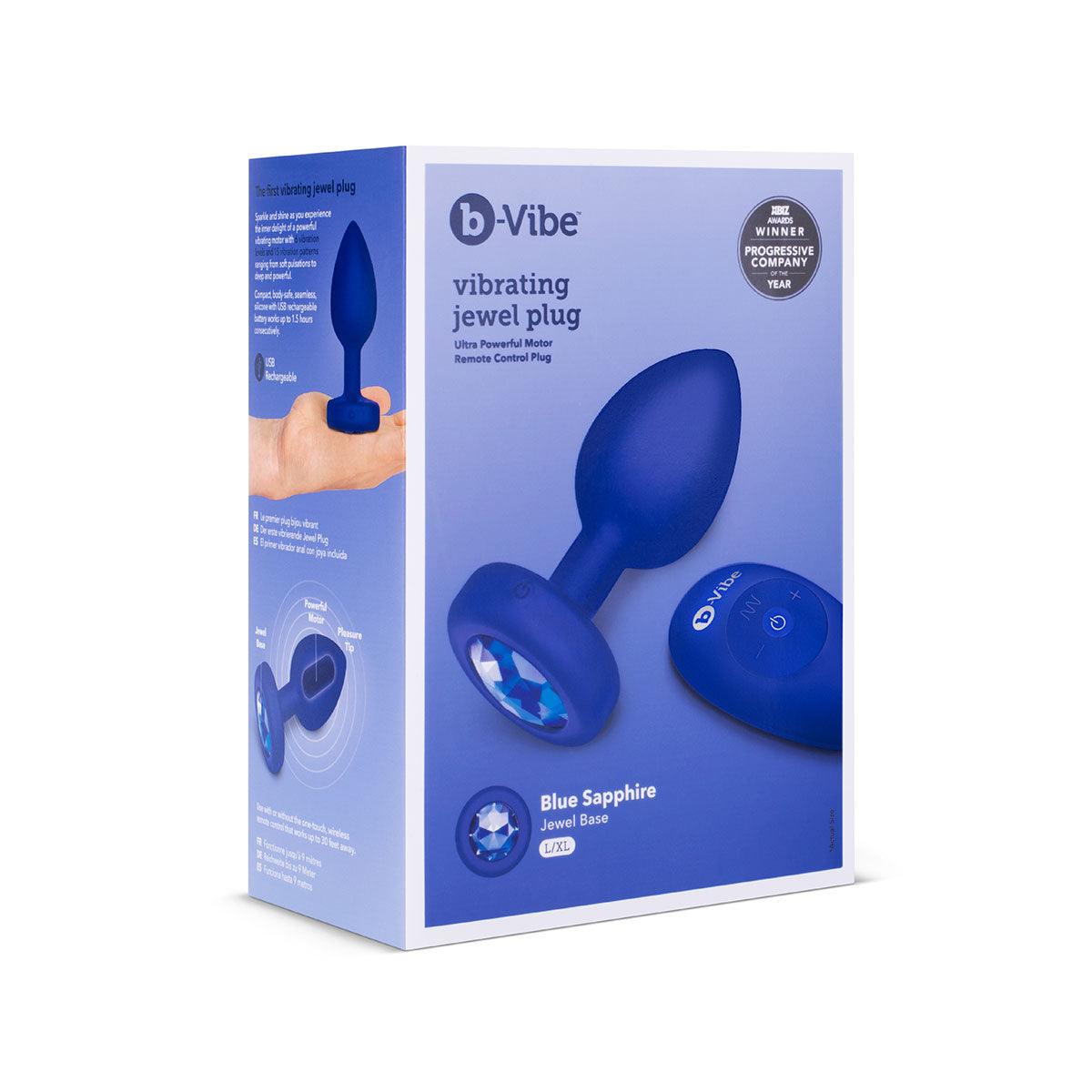 B-Vibe Vibrating Jewel Plug L-XL - Blue Sapphire - shop enby