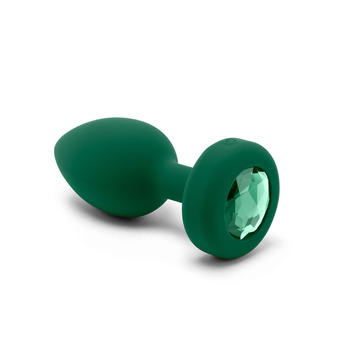 B-Vibe Vibrating Jewel Plug Medium-Large - Emerald - shop enby