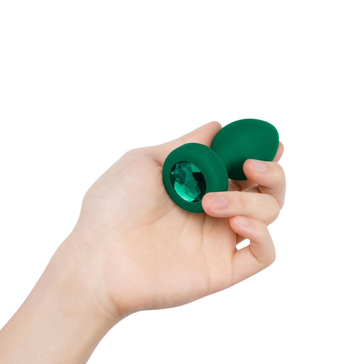 B-Vibe Vibrating Jewel Plug Medium-Large - Emerald - shop enby