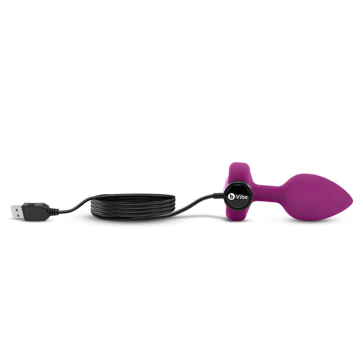 B-Vibe Vibrating Jewel Plug Small-Medium - Fuchsia - shop enby