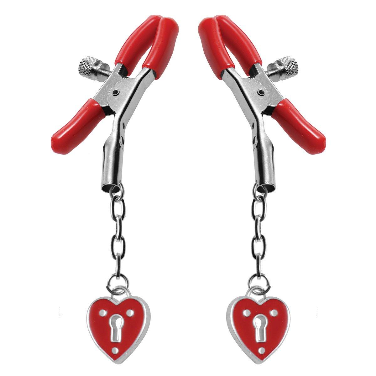 Heart Padlock Nipple Clamps - Red - shop enby