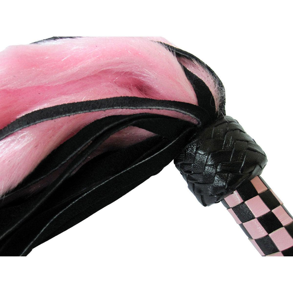 Suede and Fluff MINI Flogger - 18&quot; - Pink-Black - shop enby
