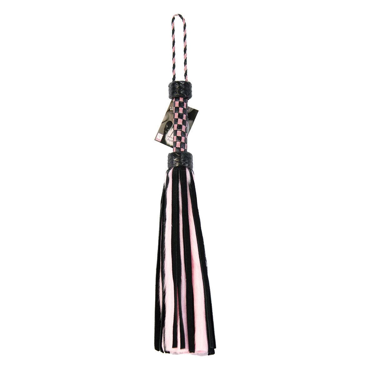 Suede and Fluff MINI Flogger - 18&quot; - Pink-Black - shop enby