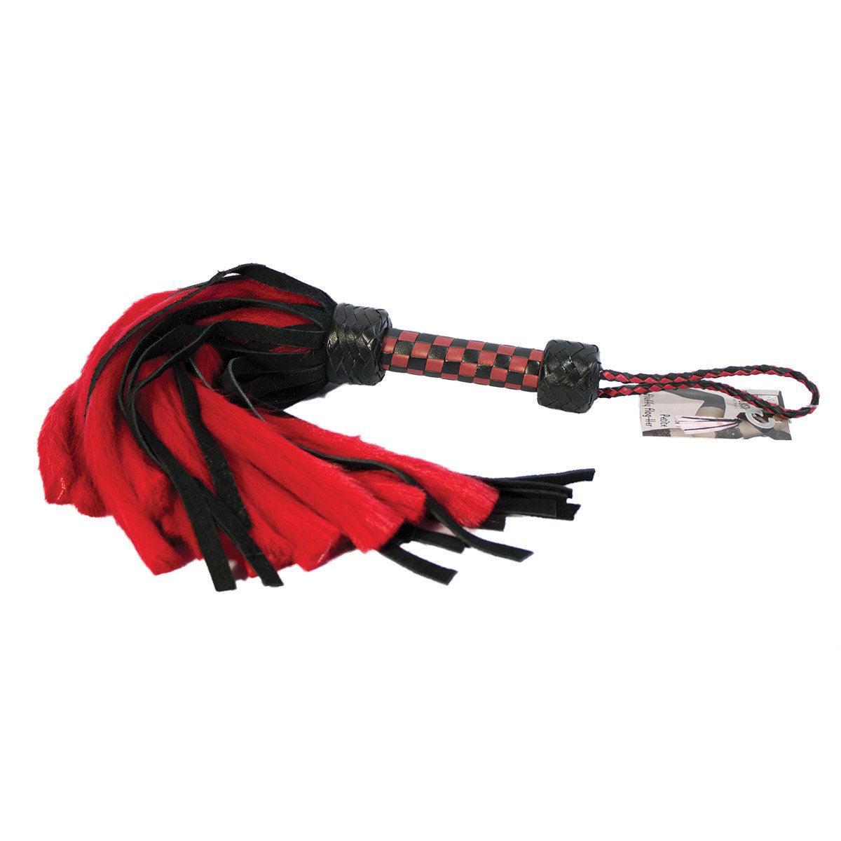 Suede and Fluff MINI Flogger - 18&quot; - Red-Black - shop enby