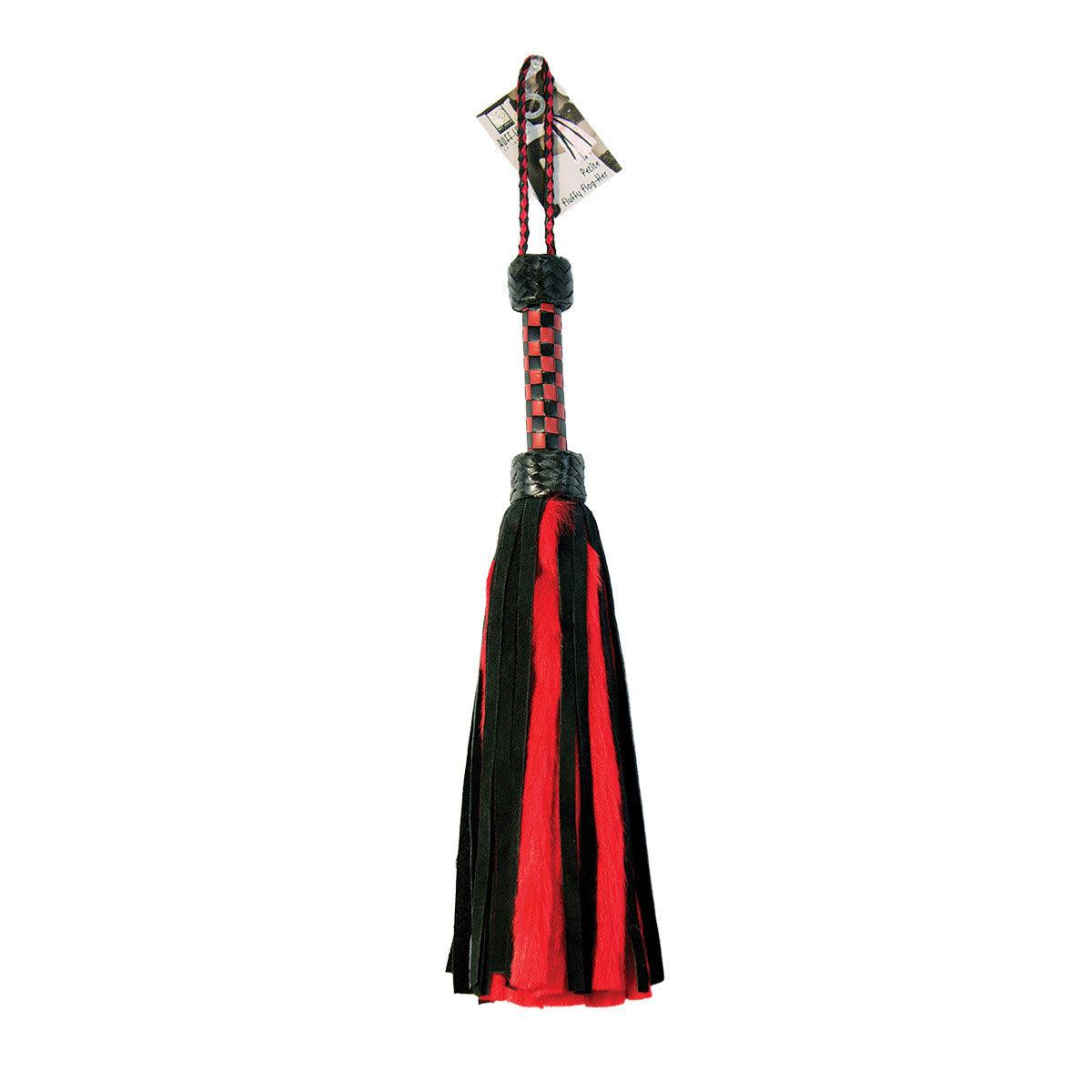 Suede and Fluff MINI Flogger - 18&quot; - Red-Black - shop enby