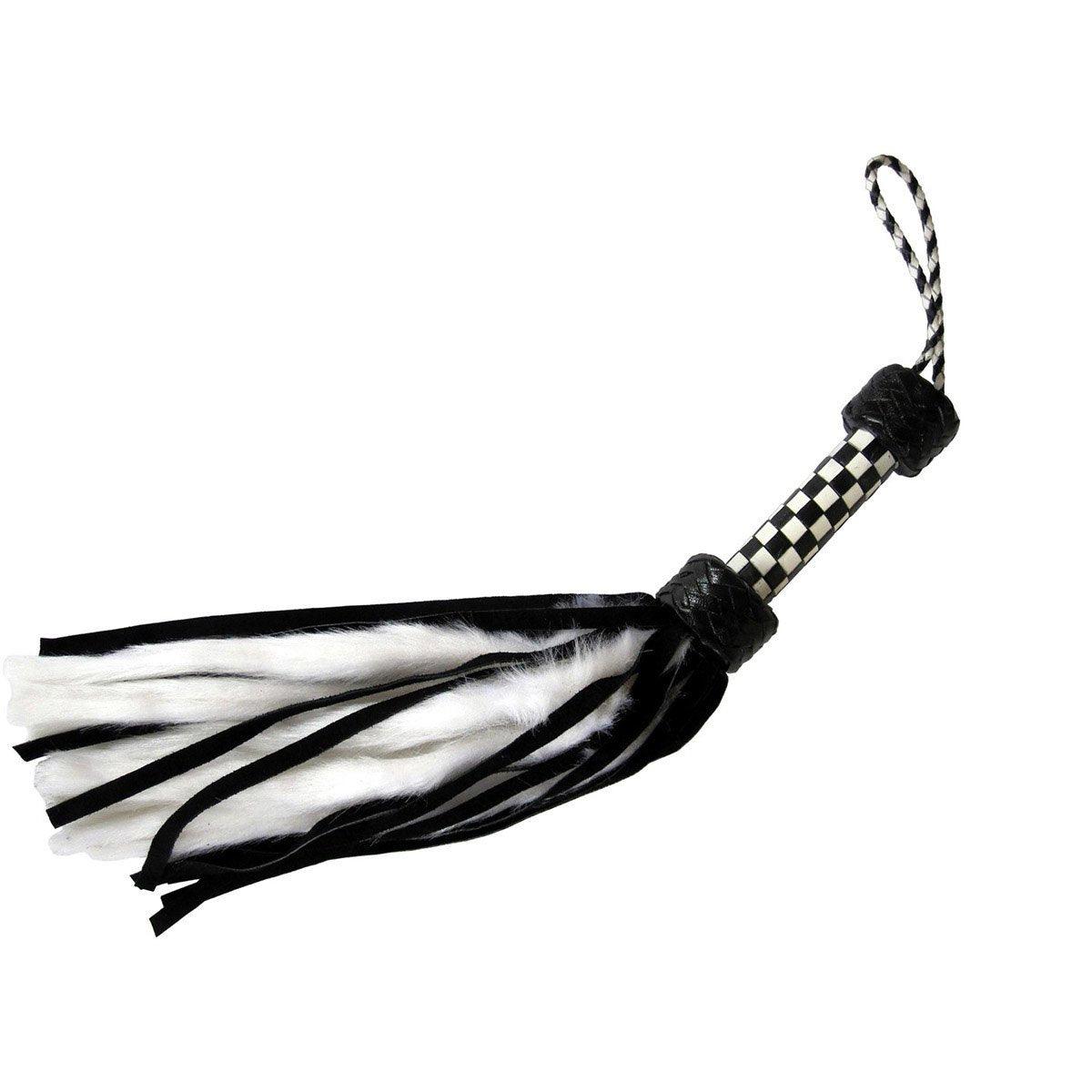 Suede and Fluff MINI Flogger - 18" - White-Black - shop enby