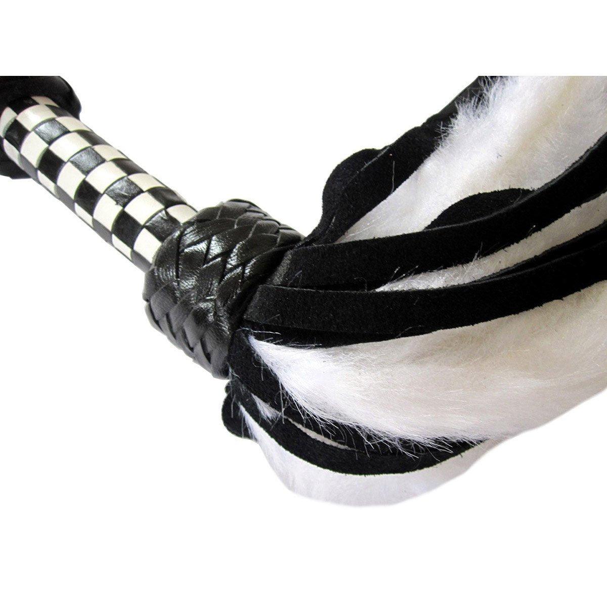 Suede and Fluff MINI Flogger - 18&quot; - White-Black - shop enby