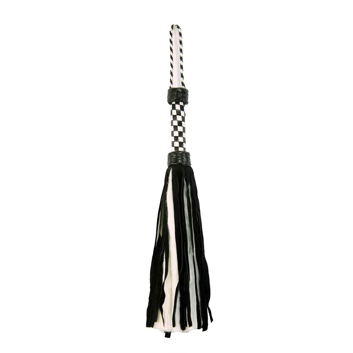 Suede and Fluff MINI Flogger - 18&quot; - White-Black - shop enby