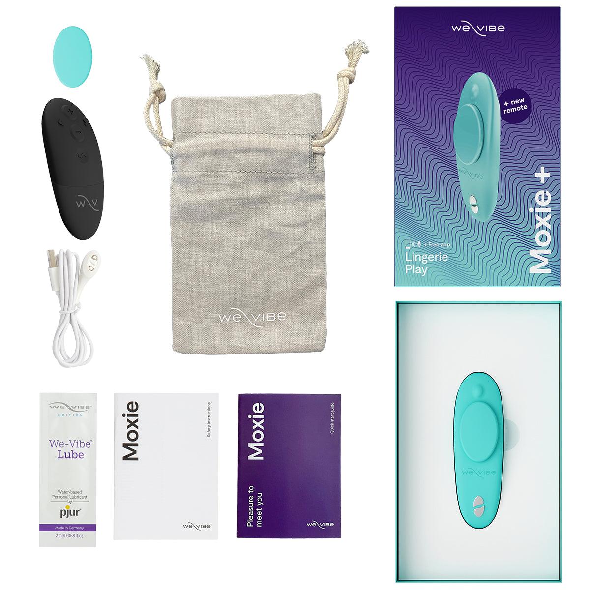 We-Vibe Moxie+ Wearable Hands-Free Remote-Controlled Magnetic Panty Vibrator- Aqua - shop enby